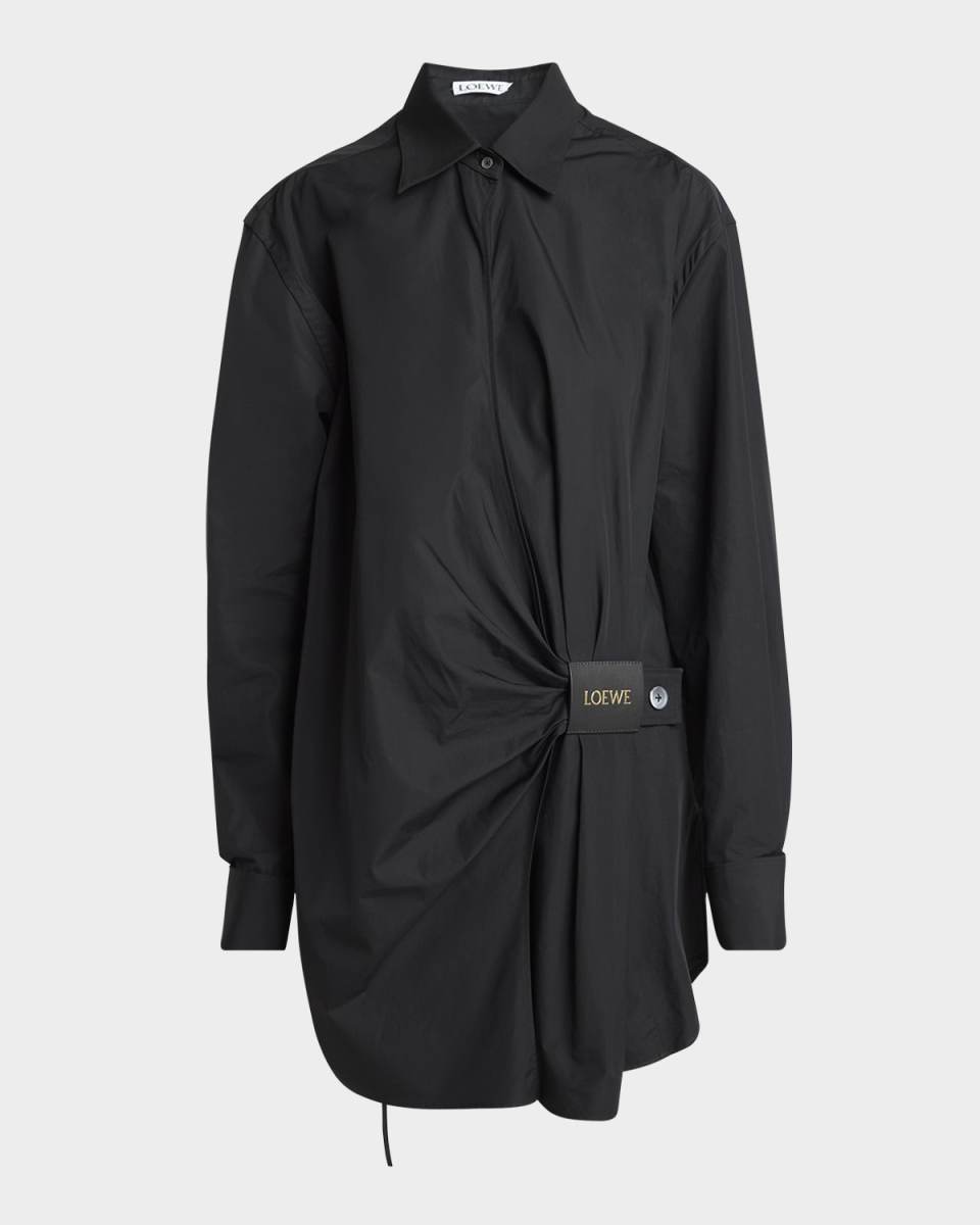 Draped Poplin Mini Shirtdress